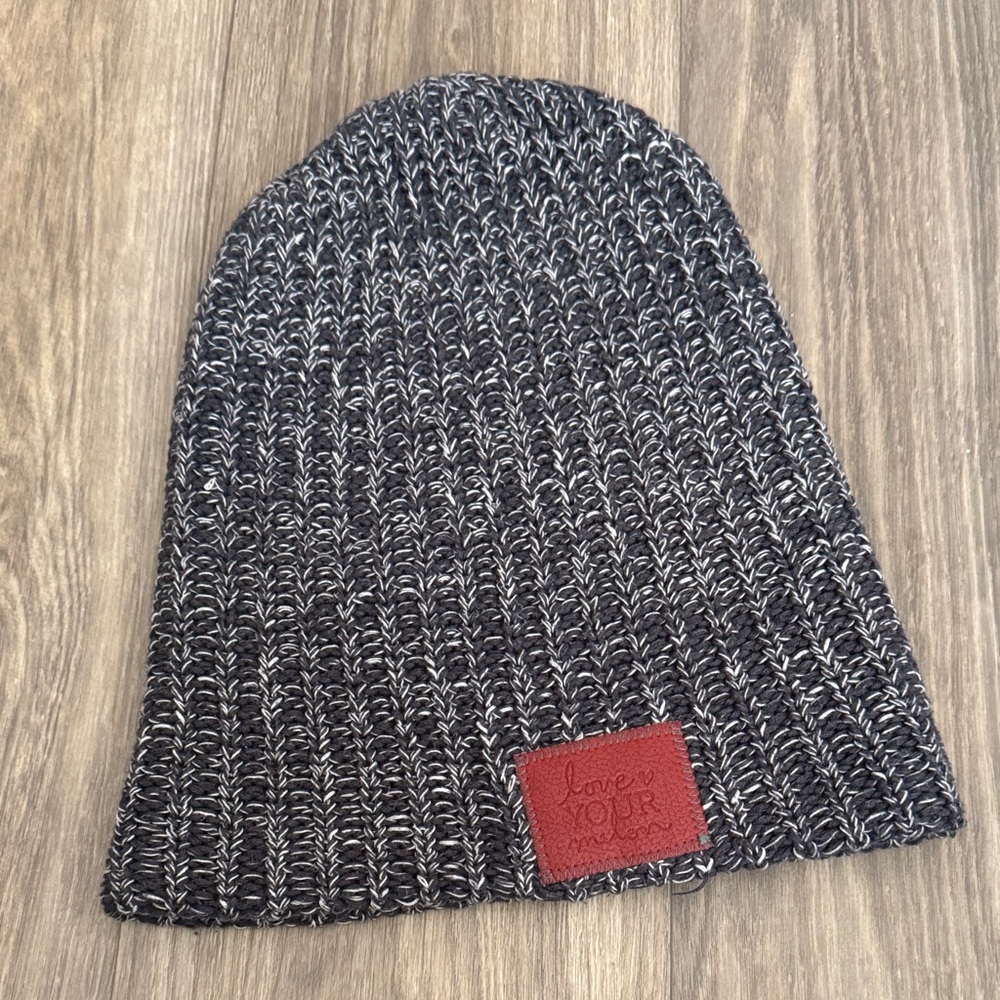 Love Your Melon Charcoal and White Knit Beanie